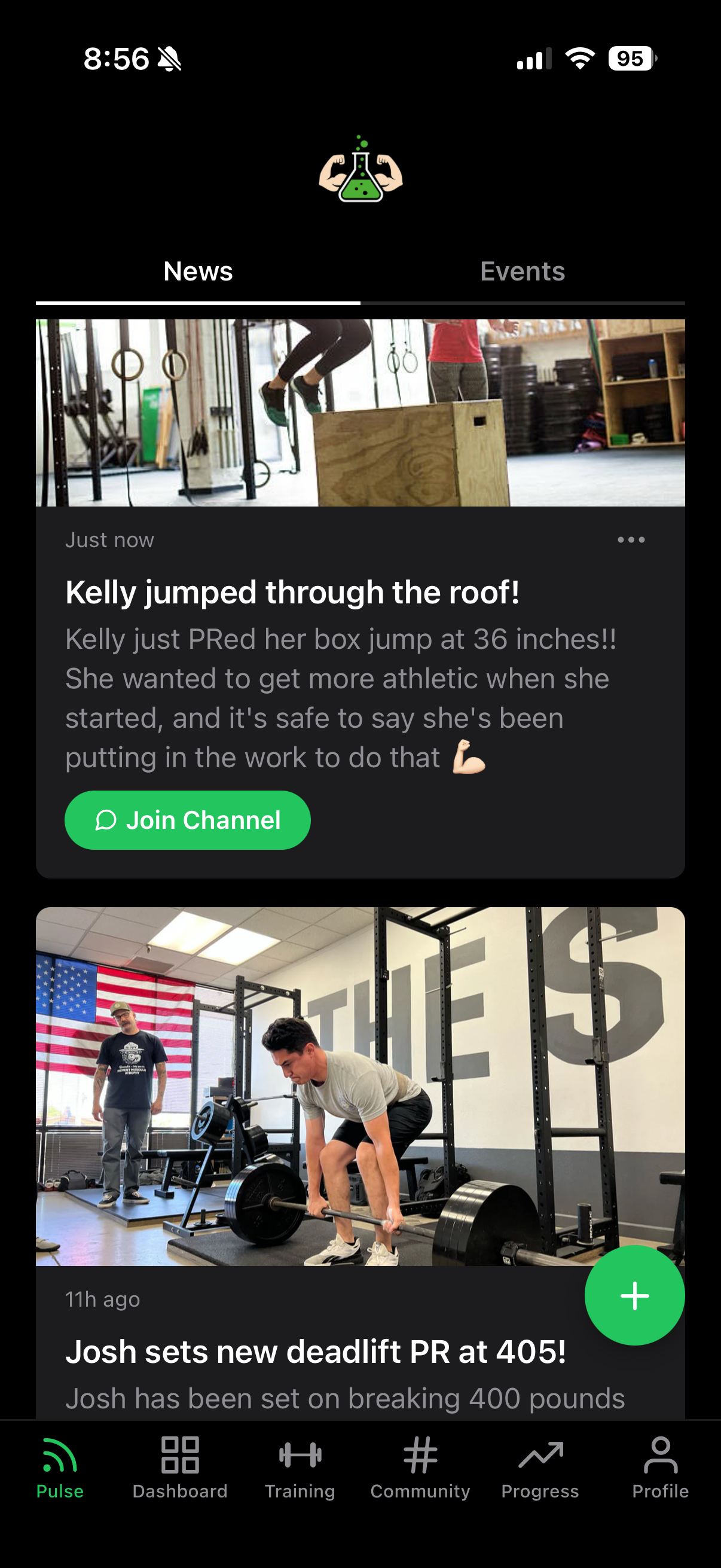 Campus wellness community feed showing student wins and posts